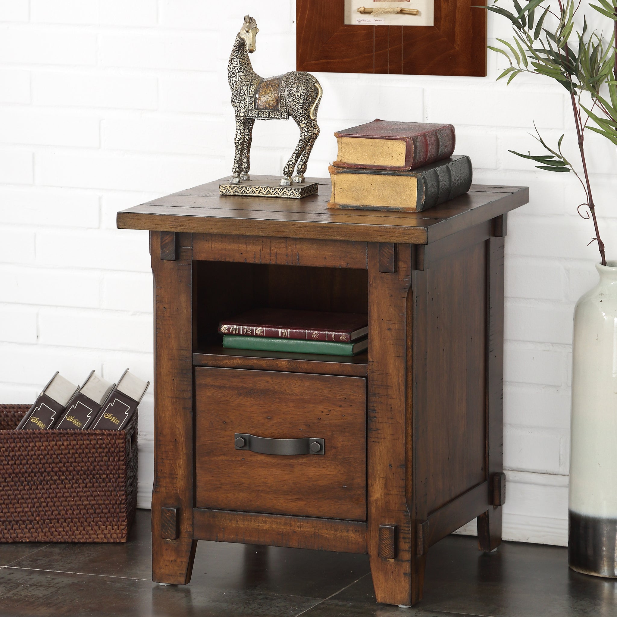 Restoration One Drawer File, No Assembly Required, Rustic Walnut Finish Filing Cabinets 1 2 Drawers Brown Brown Office Drawers Included Lodge,Mission,Rustic Wood