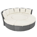 Patio 5 Piece Round Rattan Sectional Sofa Set All Weather Pe Wicker Sunbed Daybed With Round Liftable Table And Washable Cushions For Outdoor Backyard Poolside, Beige Yes Deep Seating Beige Water Resistant Frame Water Resistant Cushion Garden & Outdoor
