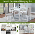 5 Piece Wooden Dining Table Set, Kitchen Table Set With A Square Table And 4 Upholstered Chairs, Wooden Dining Room Table With Crystal Decoration And Chairs Set For Kitchen, Dining Room, White Beige White Seats 4 Dining Room 4 Leg Square Dining Table