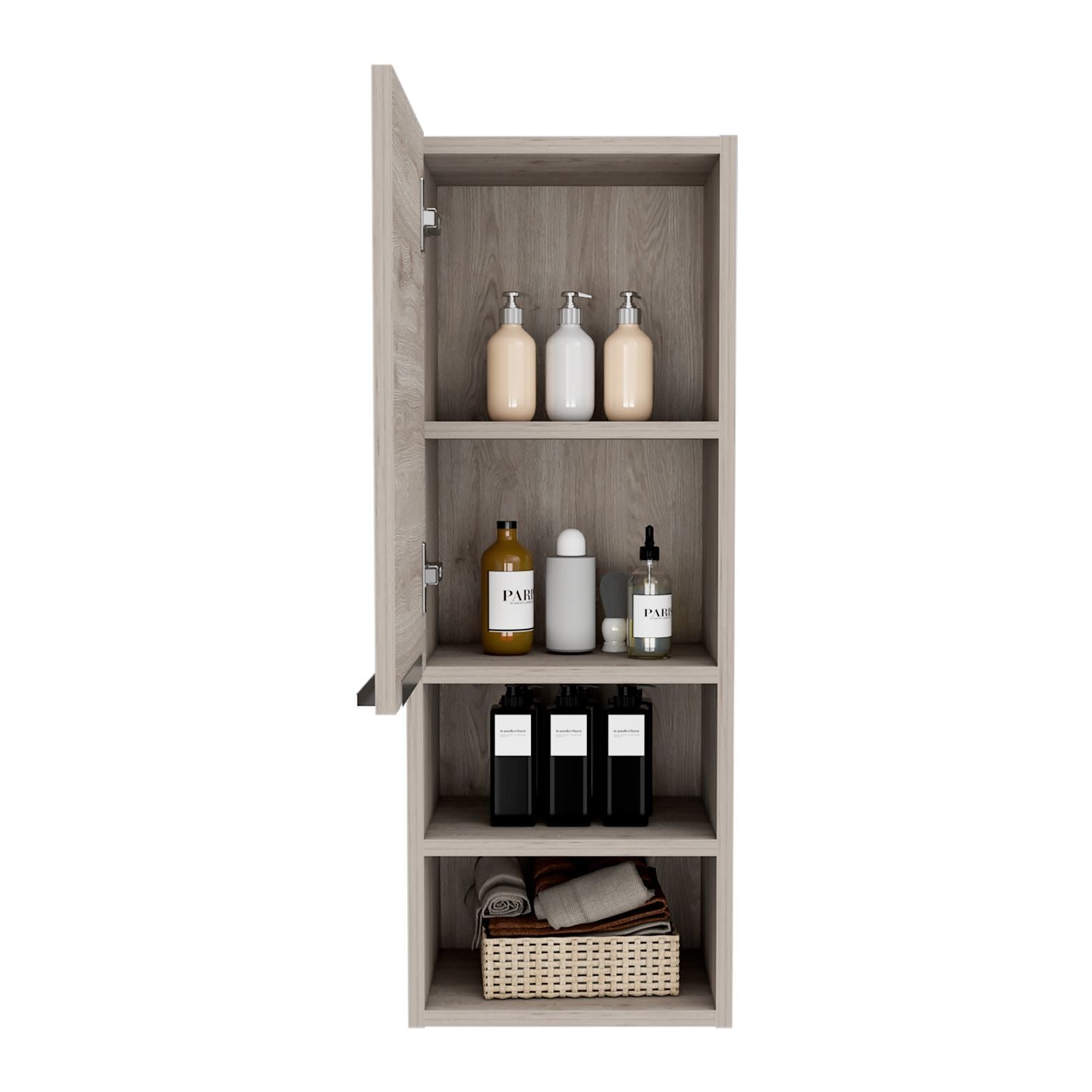Medicine Single Door Cabinet 32" H, Two Interior Shelves, Two External Shelves, Light Gray Gray Particle Board Particle Board