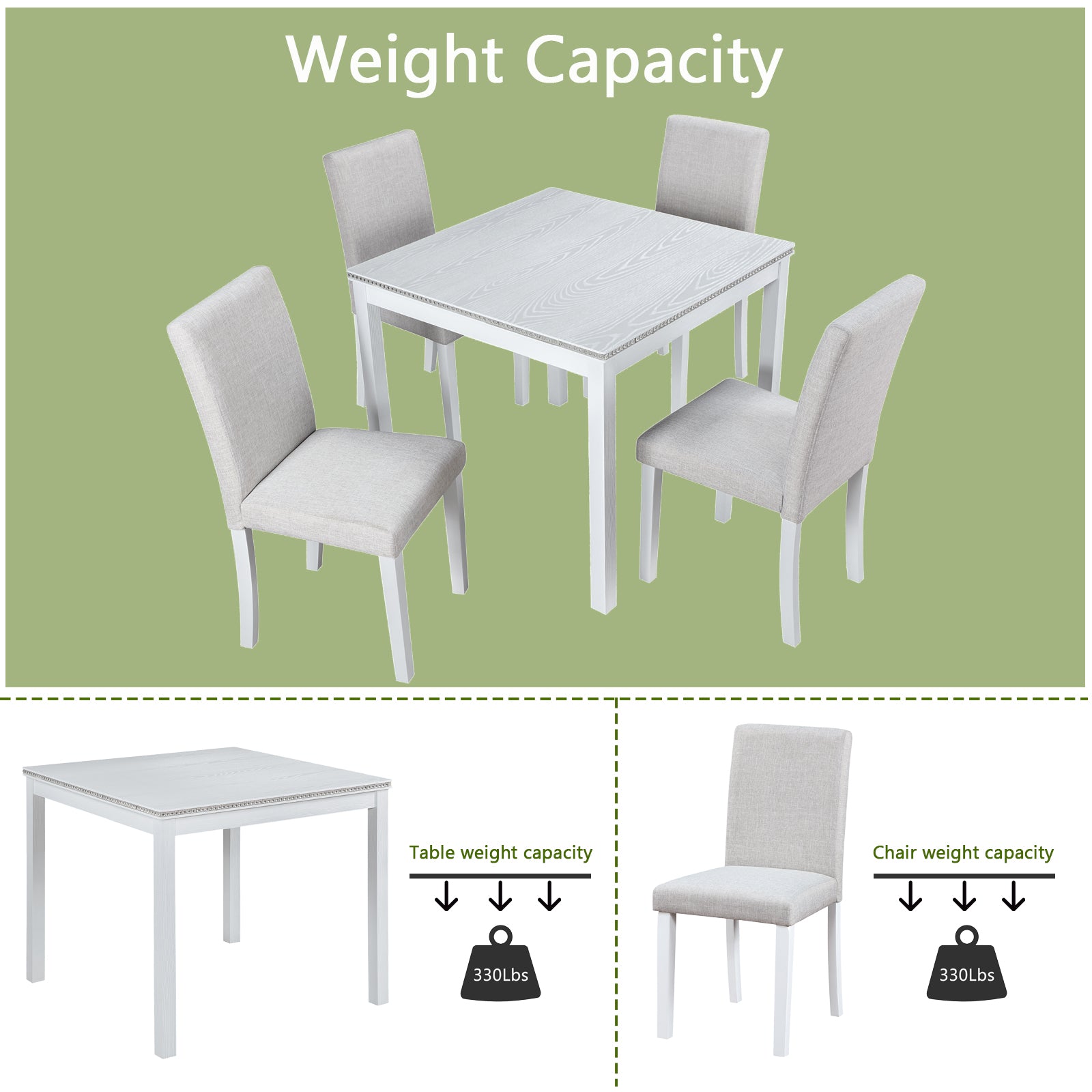 5 Piece Wooden Dining Table Set, Kitchen Table Set With A Square Table And 4 Upholstered Chairs, Wooden Dining Room Table With Crystal Decoration And Chairs Set For Kitchen, Dining Room, White Beige White Seats 4 Dining Room 4 Leg Square Dining Table