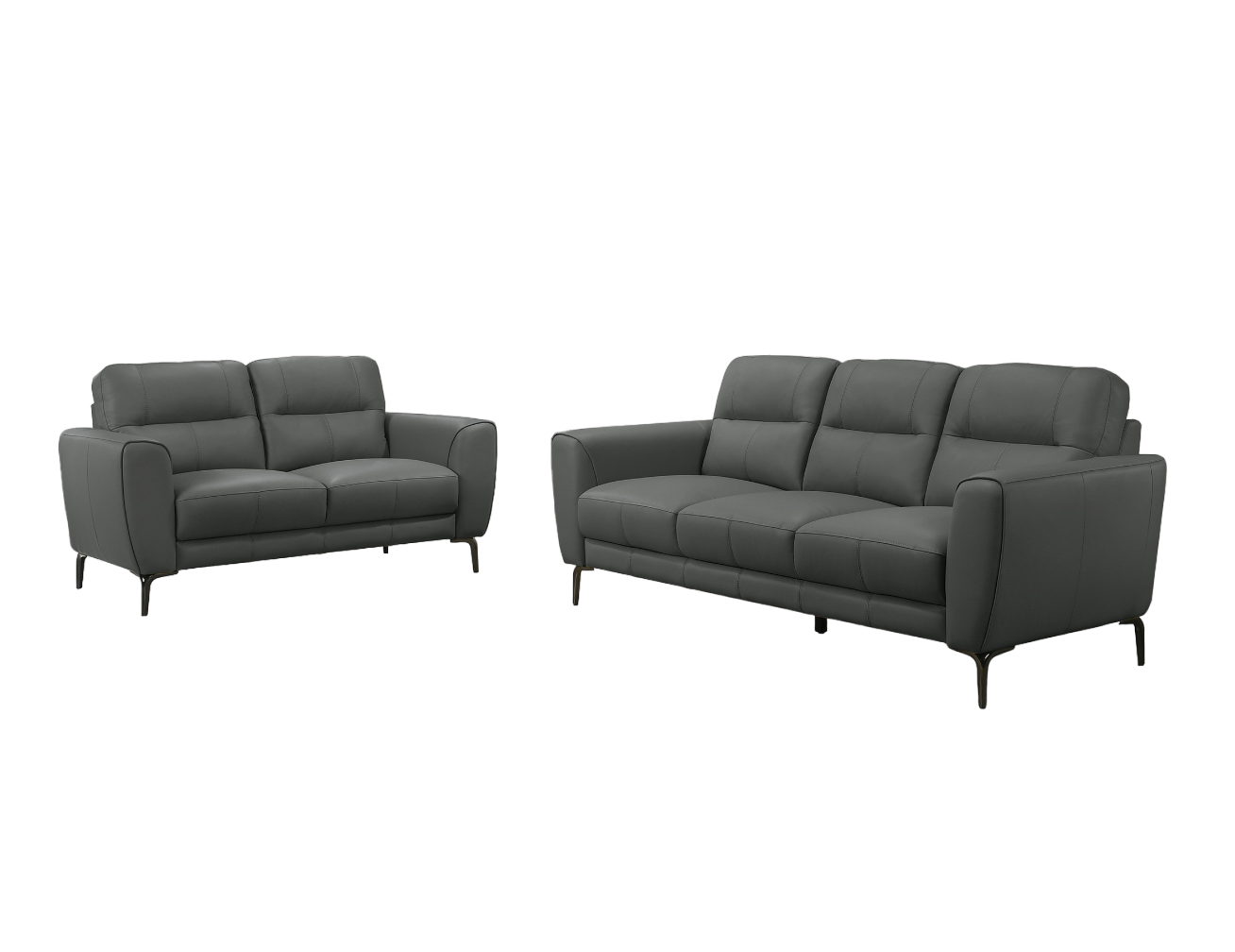 Anthracite Gray Top Grain Leather 2Pc Sofa Set Sofa And Loveseat Contemporary Living Room Furniture Full Leather Couch Gray Genuine Leather Wood Primary Living Space Classic,Contemporary Rubberwood