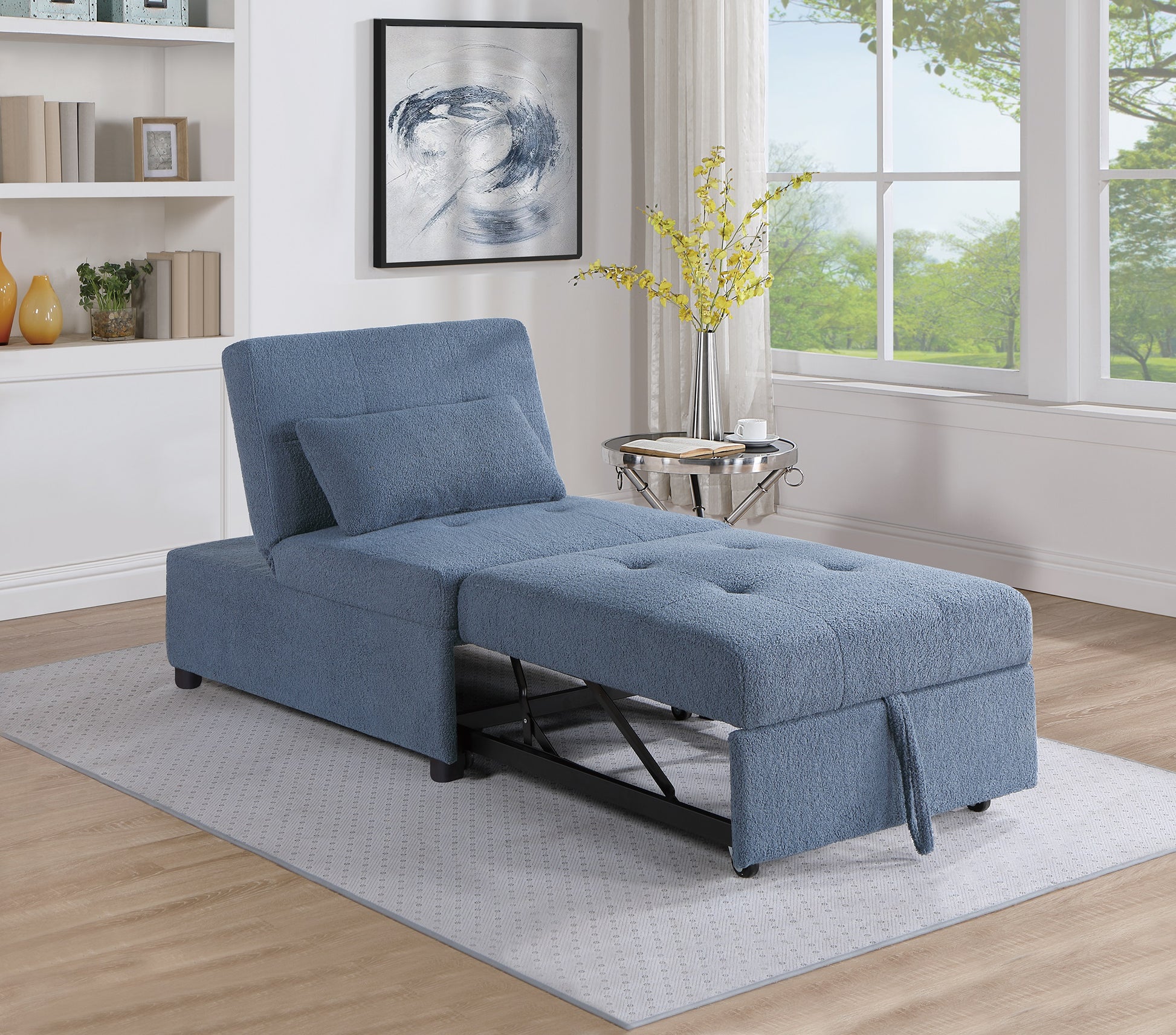 Contemporary Blue Gray Sleeper Sofa Chair Pillow Plush Tufted Seat 1Pc Convertible Sofa Chair Sherpa Fabric Couch Blue Grey Wood Primary Living Space Contemporary,Modern Pine Fabric 1 Seat
