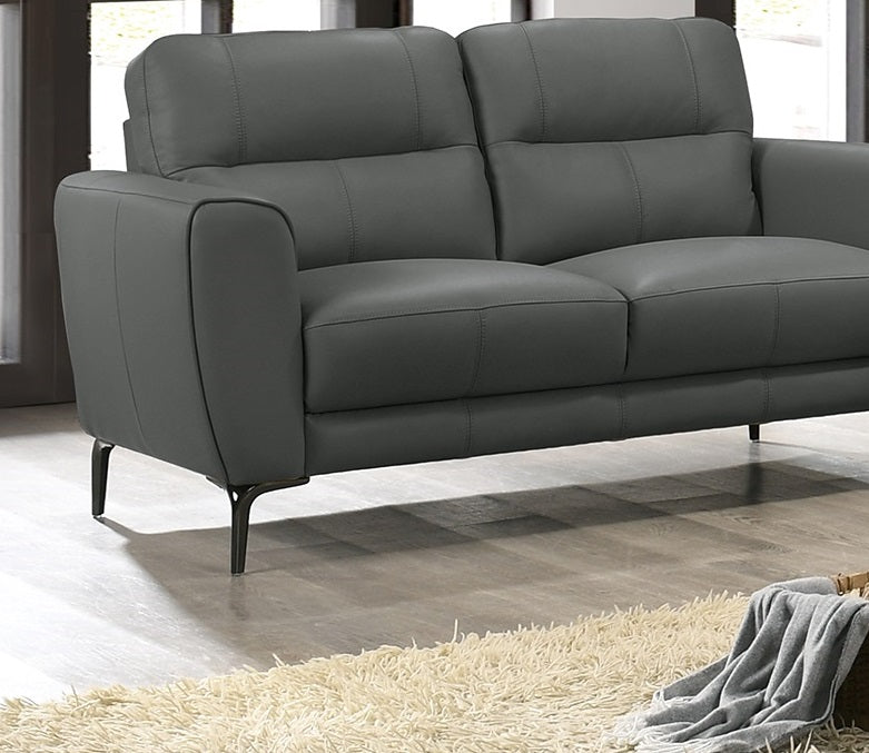 Anthracite Gray Top Grain Leather 2Pc Sofa Set Sofa And Loveseat Contemporary Living Room Furniture Full Leather Couch Gray Genuine Leather Wood Primary Living Space Classic,Contemporary Rubberwood