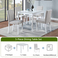 5 Piece Wooden Dining Table Set, Kitchen Table Set With A Square Table And 4 Upholstered Chairs, Wooden Dining Room Table With Crystal Decoration And Chairs Set For Kitchen, Dining Room, White Beige White Seats 4 Dining Room 4 Leg Square Dining Table