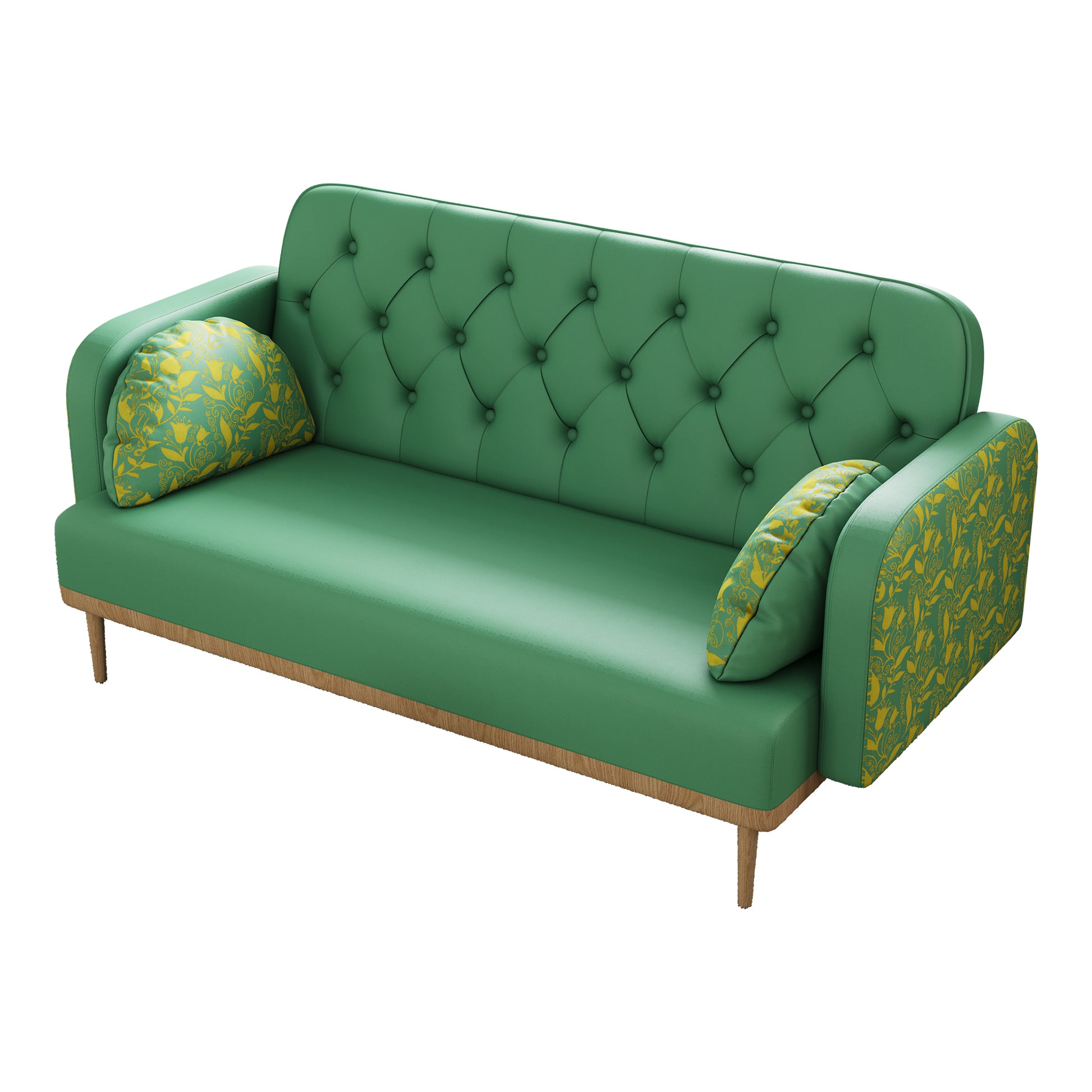 Green Loveseat Sofa With Tulip Pattern Modern Upholstered Two Seater Pu Sofa With 2 Dumpling Shaped Throw Pillows With Tulip Patterns Green Medium Soft Tech Cloth Solid Wood 2 Seat