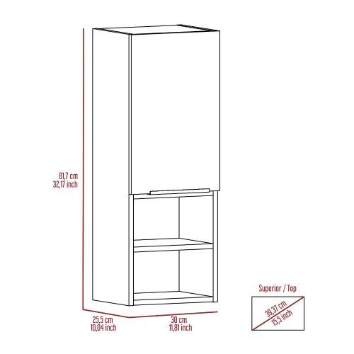 Medicine Single Door Cabinet 32" H, Two Interior Shelves, Two External Shelves, Light Gray Gray Particle Board Particle Board