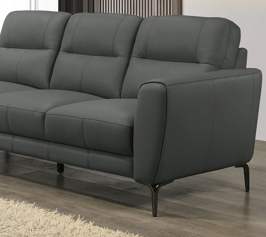 Anthracite Gray Top Grain Leather 2Pc Sofa Set Sofa And Loveseat Contemporary Living Room Furniture Full Leather Couch Gray Genuine Leather Wood Primary Living Space Classic,Contemporary Rubberwood