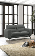 Anthracite Gray Top Grain Leather 2Pc Sofa Set Sofa And Loveseat Contemporary Living Room Furniture Full Leather Couch Gray Genuine Leather Wood Primary Living Space Classic,Contemporary Rubberwood