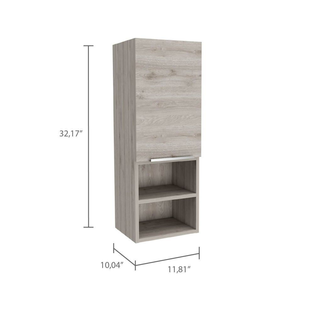 Medicine Single Door Cabinet 32" H, Two Interior Shelves, Two External Shelves, Light Gray Gray Particle Board Particle Board