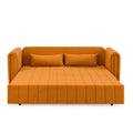 3 In 1 Pull Out Bed Sleeper, Modern Upholstered 3 Seats Lounge Sofa & Couches With Rolled Arms Decorated With Copper Nailsconvertible Futon 3 Seats Sofabed With Two Drawers And Two Pillows Orange Velvet Primary Living Space Medium Soft Cushion Back