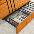 3 In 1 Pull Out Bed Sleeper, Modern Upholstered 3 Seats Lounge Sofa & Couches With Rolled Arms Decorated With Copper Nailsconvertible Futon 3 Seats Sofabed With Two Drawers And Two Pillows Orange Velvet Primary Living Space Medium Soft Cushion Back