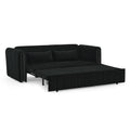 3 In 1 Pull Out Bed Sleeper, Modern Upholstered 3 Seats Lounge Sofa & Couches With Rolled Arms Decorated With Copper Nailsconvertible Futon 3 Seats Sofabed With Two Drawers And Two Pillows Black Velvet Primary Living Space Medium Soft Cushion Back Rolled