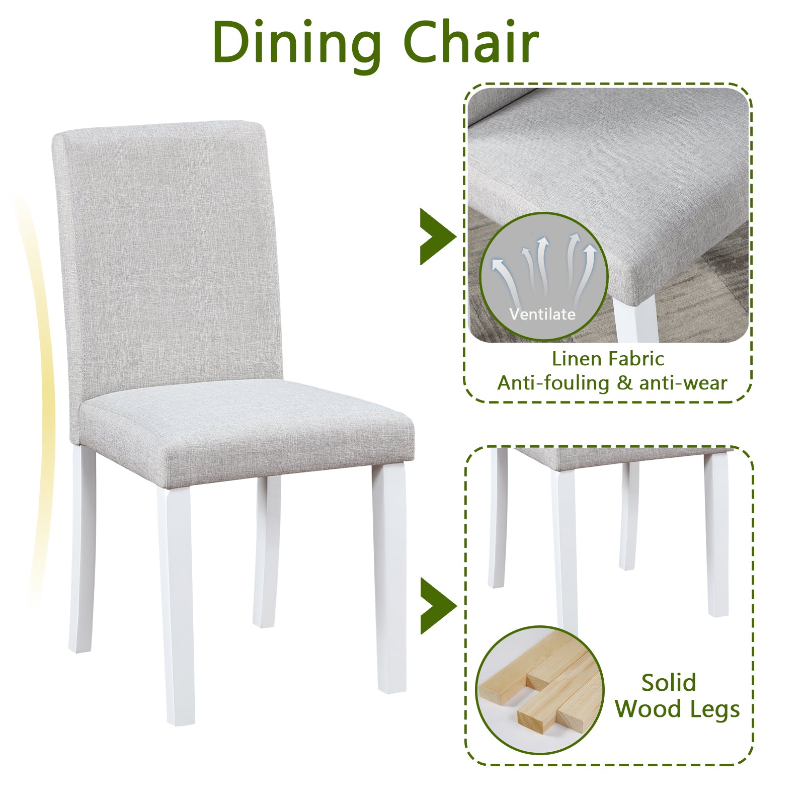 5 Piece Wooden Dining Table Set, Kitchen Table Set With A Square Table And 4 Upholstered Chairs, Wooden Dining Room Table With Crystal Decoration And Chairs Set For Kitchen, Dining Room, White Beige White Seats 4 Dining Room 4 Leg Square Dining Table