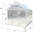 6.3'*10.2'*7' Polycarbonate Greenhouse, Heavy Duty Outdoor Aluminum Walk In Green House Kit With Rain Gutter, Vent And Door For Backyard Garden, Color Aluminium Silver Aluminium