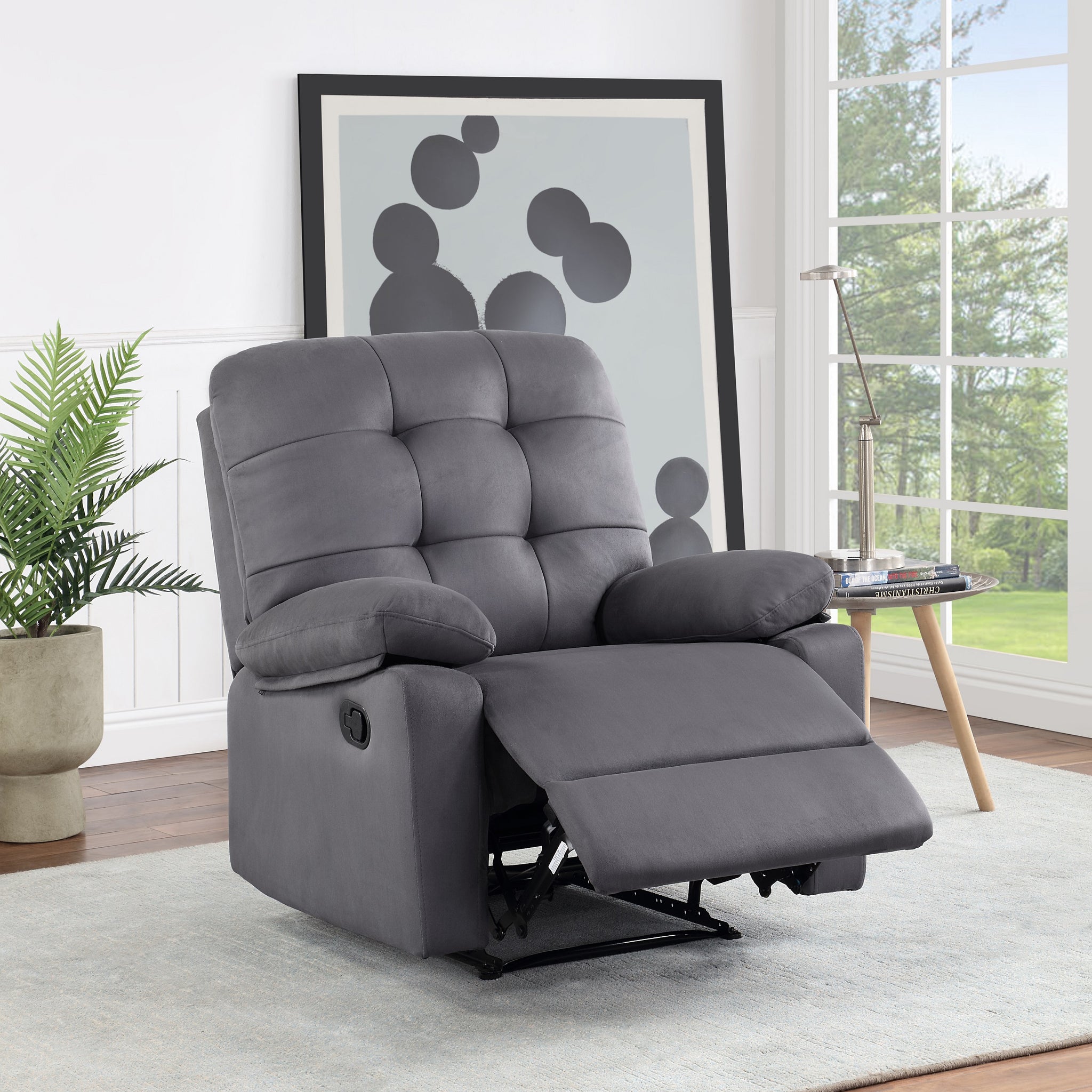 Contemporary Ebony Color Plush Microfiber Motion Recliner Chair 1Pc Couch Manual Motion Plush Armrest Tufted Back Living Room Furniture Ebony Microfiber Manual Handle Metal Primary Living Space Cushion Back Contemporary,Modern,Transitional Handle Pillow
