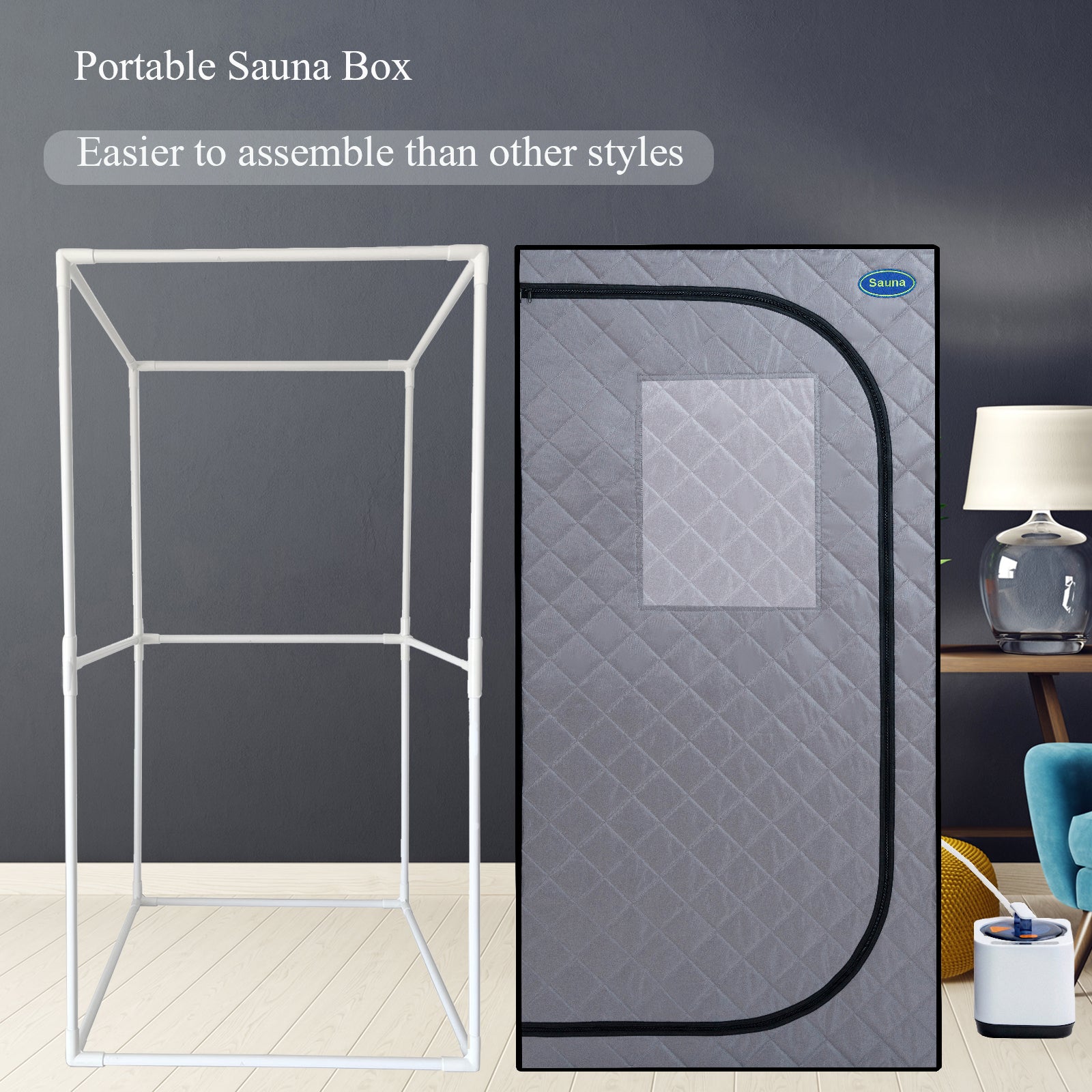 Portable Grey Mini Plus Style Steam Sauna Tent Personal Home Spa, With Steam Generator, Remote Control, Foldable Chair, Pvc . Easy To Install,Fast Heating, With Fcc & Ul Certification Cement Grey Polyester Polyester