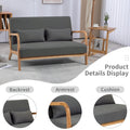 Leisure Chair With Solid Wood Armrest And Feet, Mid Century Modern Accent Sofa,2 Seat Dark Gray Linen