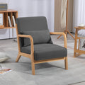 Leisure Chair With Solid Wood Armrest And Feet, Mid Century Modern Accent Sofa,1 Seat Dark Grey Linen
