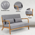 Leisure Chair With Solid Wood Armrest And Feet, Mid Century Modern Accent Sofa,2 Seat Light Gray Linen