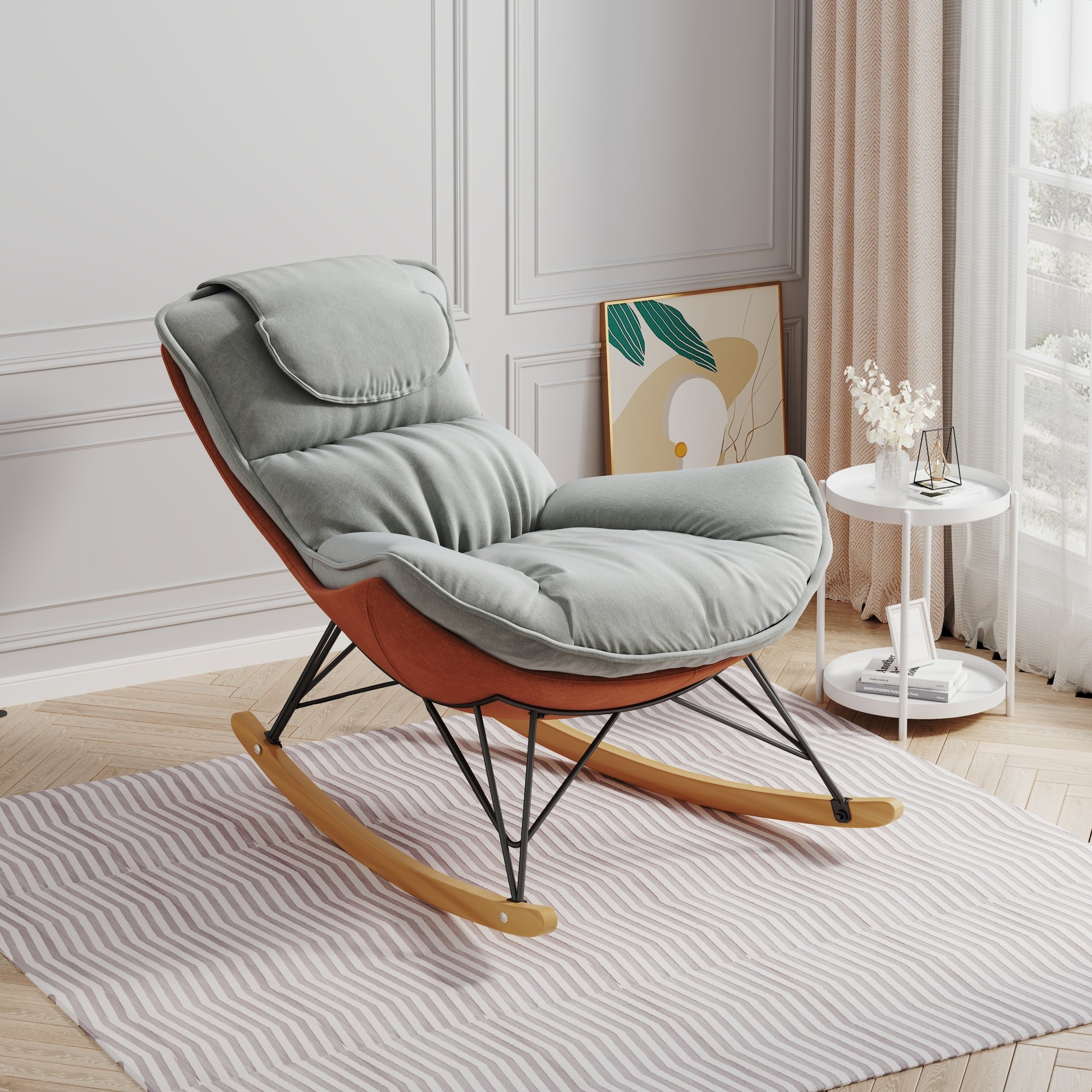 Leisure Sofa Single Rocking Chair, Light Luxury Sofa Chair, Balcony Leisure Area Single Chair, Comfortable And Breathable,Detachable And Washable Seat Cushion Color:Light Green Light Green Velvet