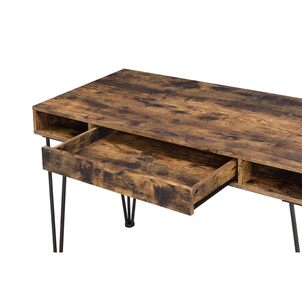 1 Drawer Writing Desk In Antique Nutmeg And Dark Bronze Brown Writting Desk Rectangular Mdf Metal