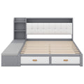 Queen Size Low Profile Platform Bed Frame With Upholstery Headboard And Storage Shelves And Drawers,Usb Charging Design,Gray Queen Gray Solid Wood Mdf