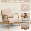 Leisure Chair With Solid Wood Armrest And Feet, Mid Century Modern Accent Sofa,1 Seat Beige Linen