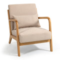 Leisure Chair With Solid Wood Armrest And Feet, Mid Century Modern Accent Sofa,1 Seat Beige Linen