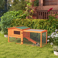 Pawhut Rabbit Hutch 2 Story Bunny Cage Small Animal House With Slide Out Tray, Detachable Run, For Indoor Outdoor, 61.5