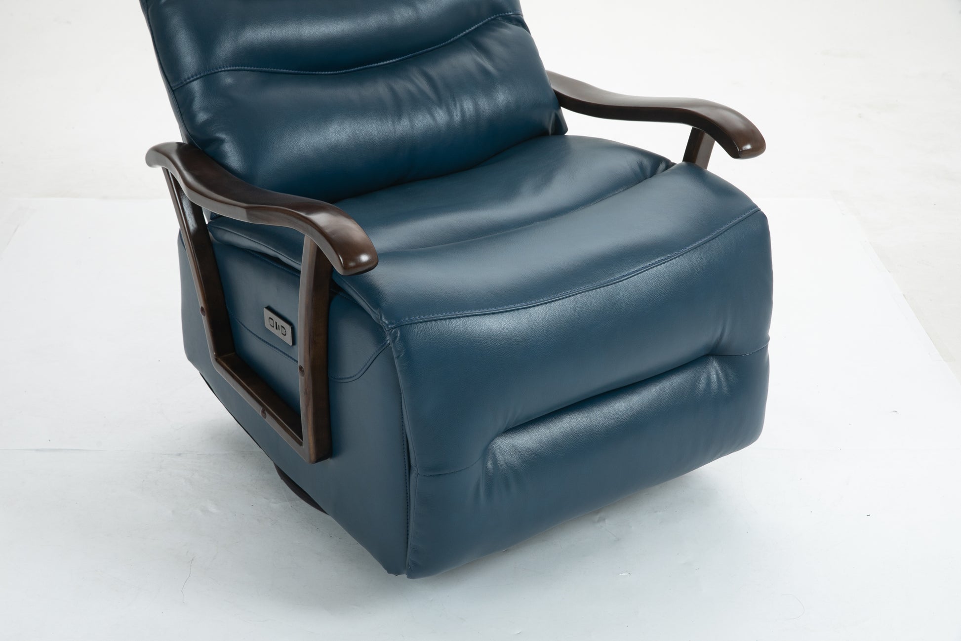 Swivel Rocker Recliner Power Glider Chair With Solid Wood Armrests Extra Wide Reclining Sofa Chair Upholstered Faux Leather Living Room Single Sofa 350 Lbs Blue Pu Leather