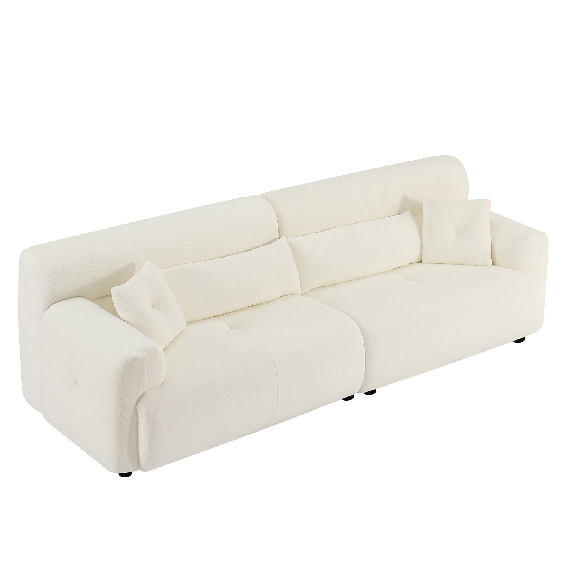 111.81'' Soft Thick Fuzzy Faux Rabbit Fur Couch Sofa ,Luxury Cute Cozy Furry Couch,Plush Warm Fleece Fluffy Ultra Soft Fabric Sofa,Beige. Beige Faux Fur