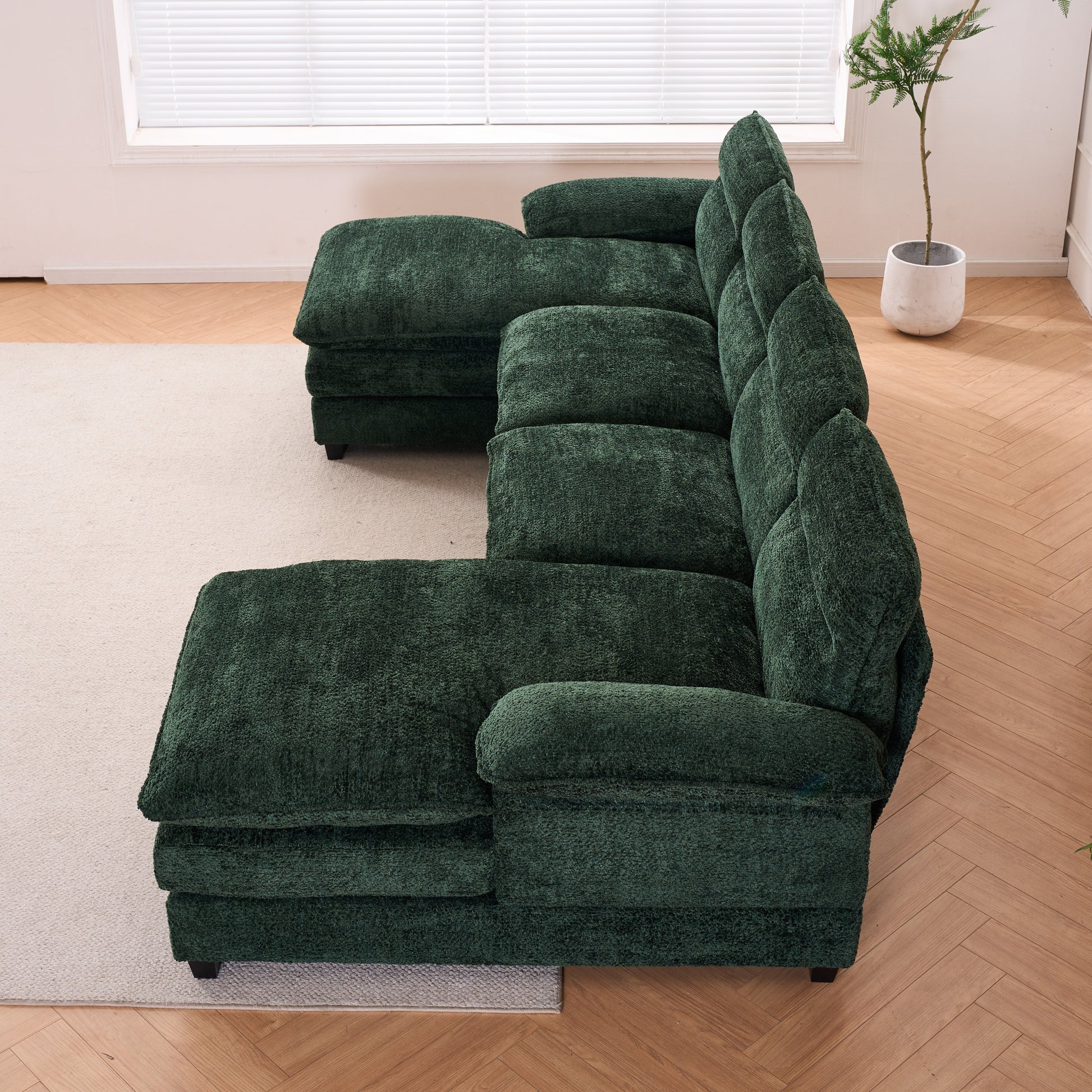 U Shaped Profile Sofa, Including Two Single Seats And Two Chaise, Modular Sofa, Chenille Sofa,Green Green Foam Polyester 4 Seat