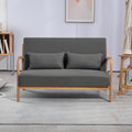 Leisure Chair With Solid Wood Armrest And Feet, Mid Century Modern Accent Sofa,2 Seat Dark Gray Linen