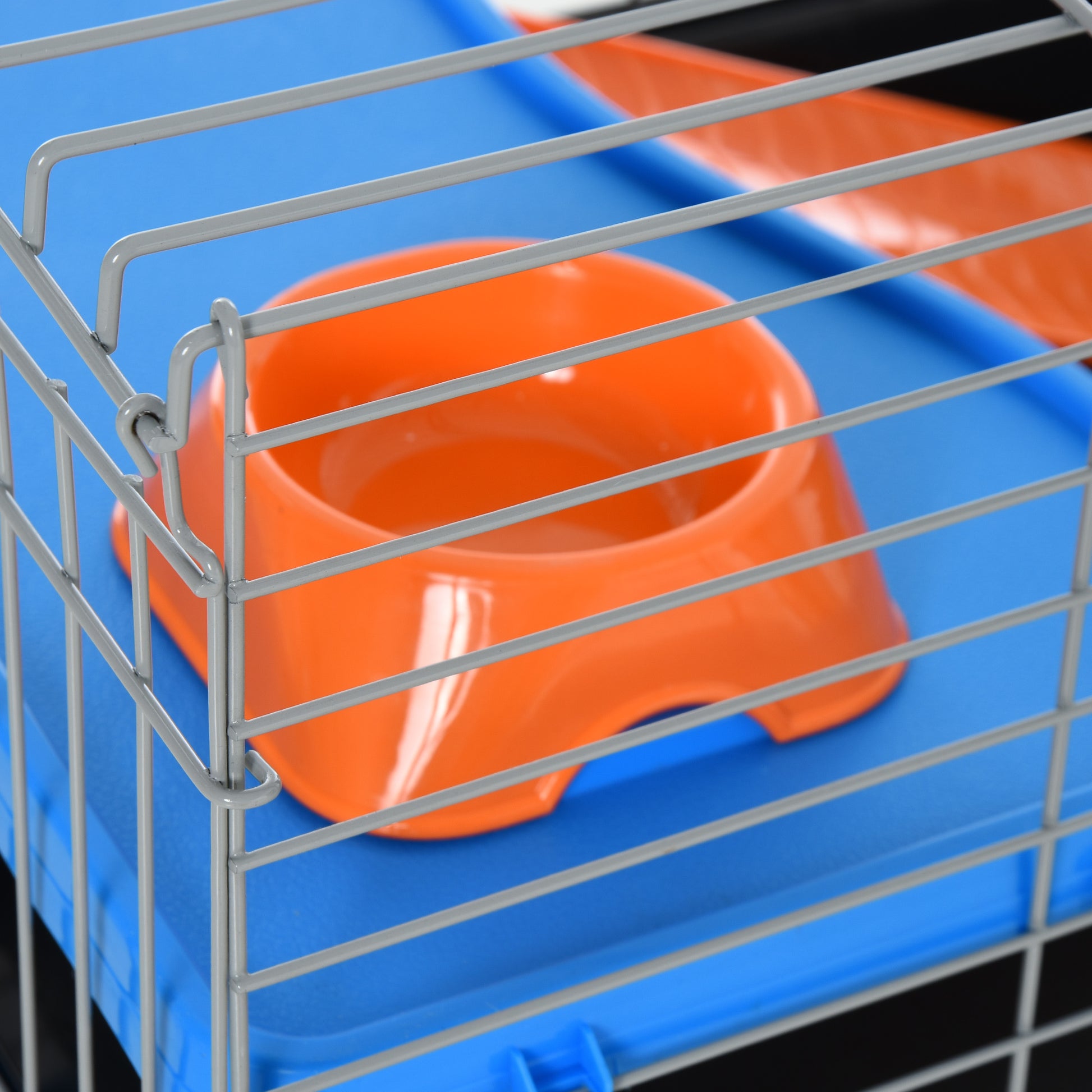 Pawhut 35"L Small Animal Cage, Rolling Bunny Cage, Guinea Pig Cage With Food Dish, Water Bottle, Hay Feeder, Platform, Ramp For Ferret Chinchilla, Black Black Steel