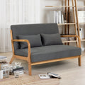 Leisure Chair With Solid Wood Armrest And Feet, Mid Century Modern Accent Sofa,2 Seat Dark Gray Linen