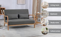 Leisure Chair With Solid Wood Armrest And Feet, Mid Century Modern Accent Sofa,2 Seat Dark Gray Linen