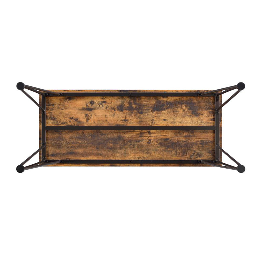 1 Drawer Writing Desk In Antique Nutmeg And Dark Bronze Brown Writting Desk Rectangular Mdf Metal