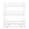 Metal Twin Size Triple Bunk Bed With Trundle, White Antique White Metal