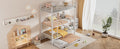Metal Twin Size Triple Bunk Bed With Trundle, White Antique White Metal