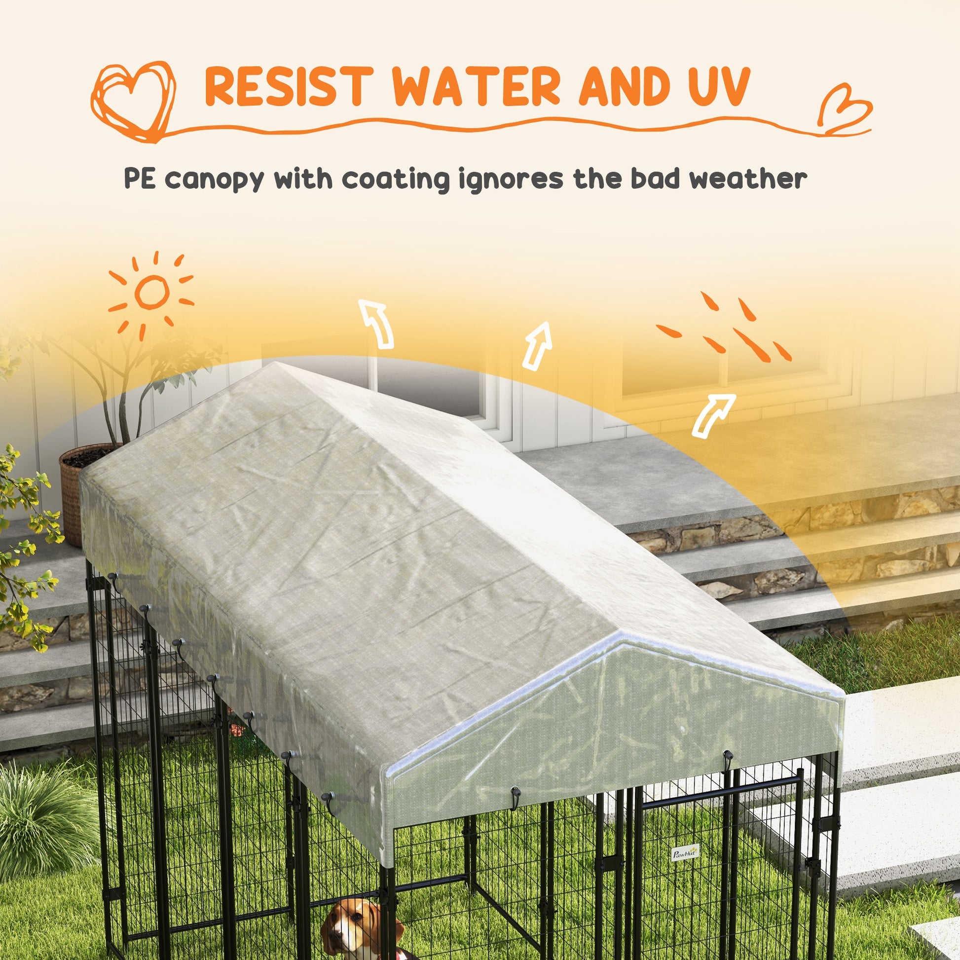 Pawhut 7.8' X 6' Dog Kennel Outdoor With Waterproof Cover, Dog Playpen For Extra Large Dogs With Two Part Door Design, Silver Silver Steel