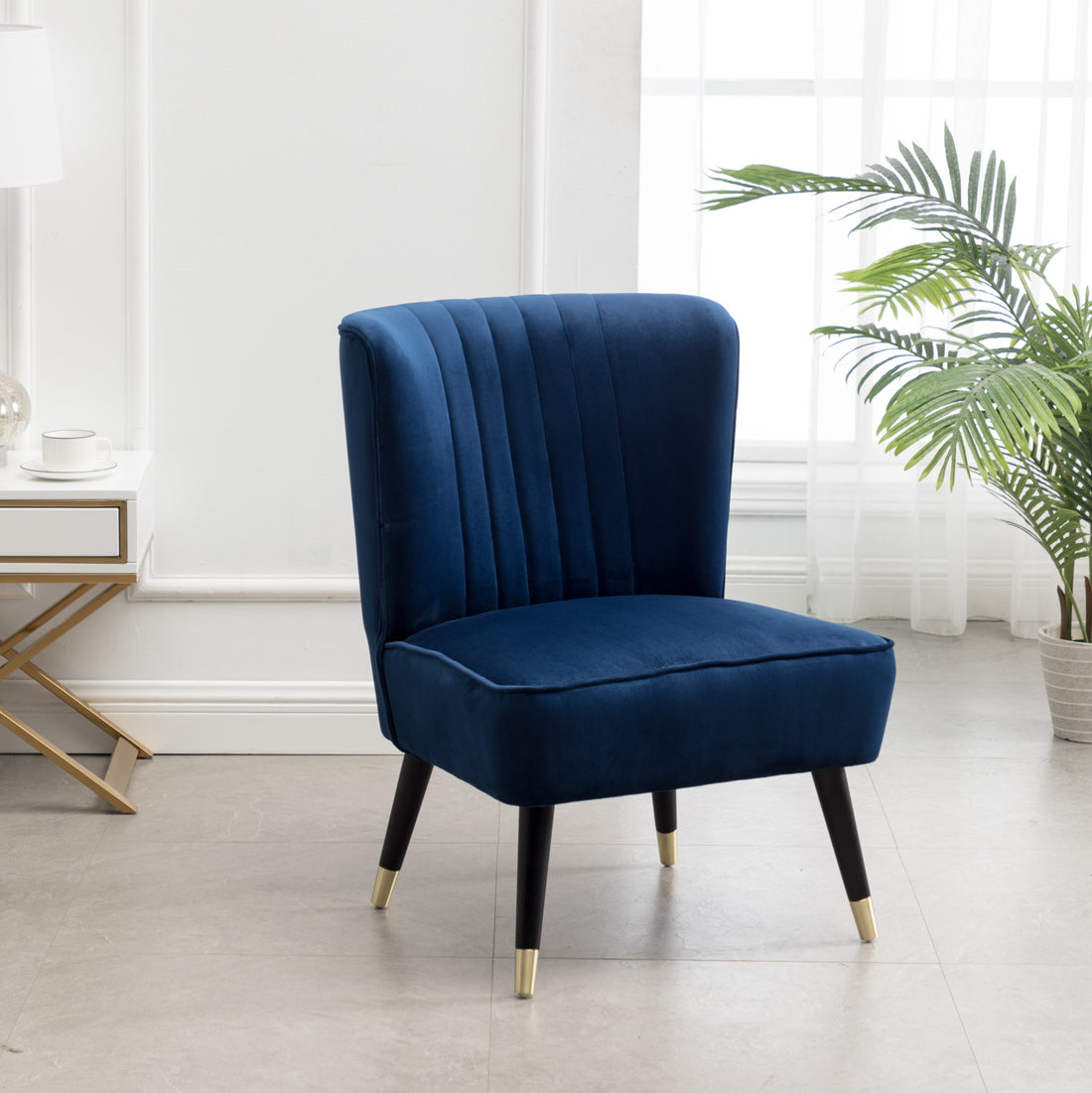 Elon Contemporary Velvet Upholstered Accent Chair, Blue Blue Polyester