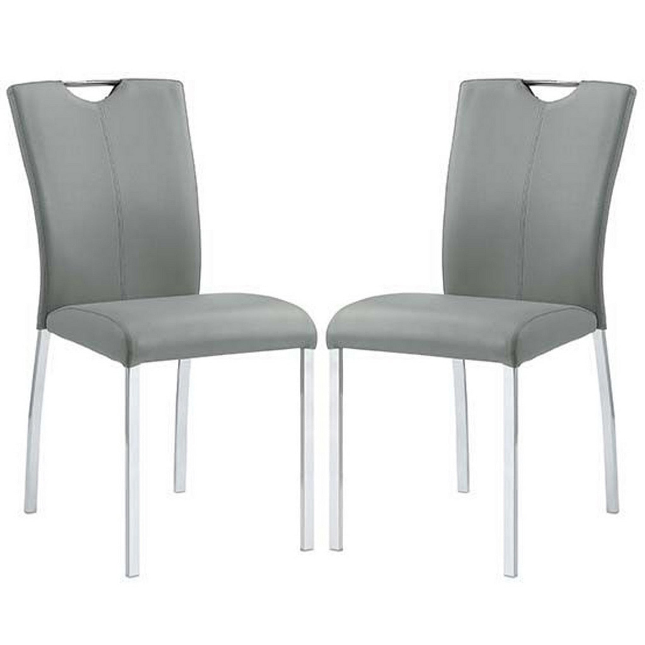 Side Chair With Flared Back And Tubular Legs, Set Of 2, Gray Gray Leather