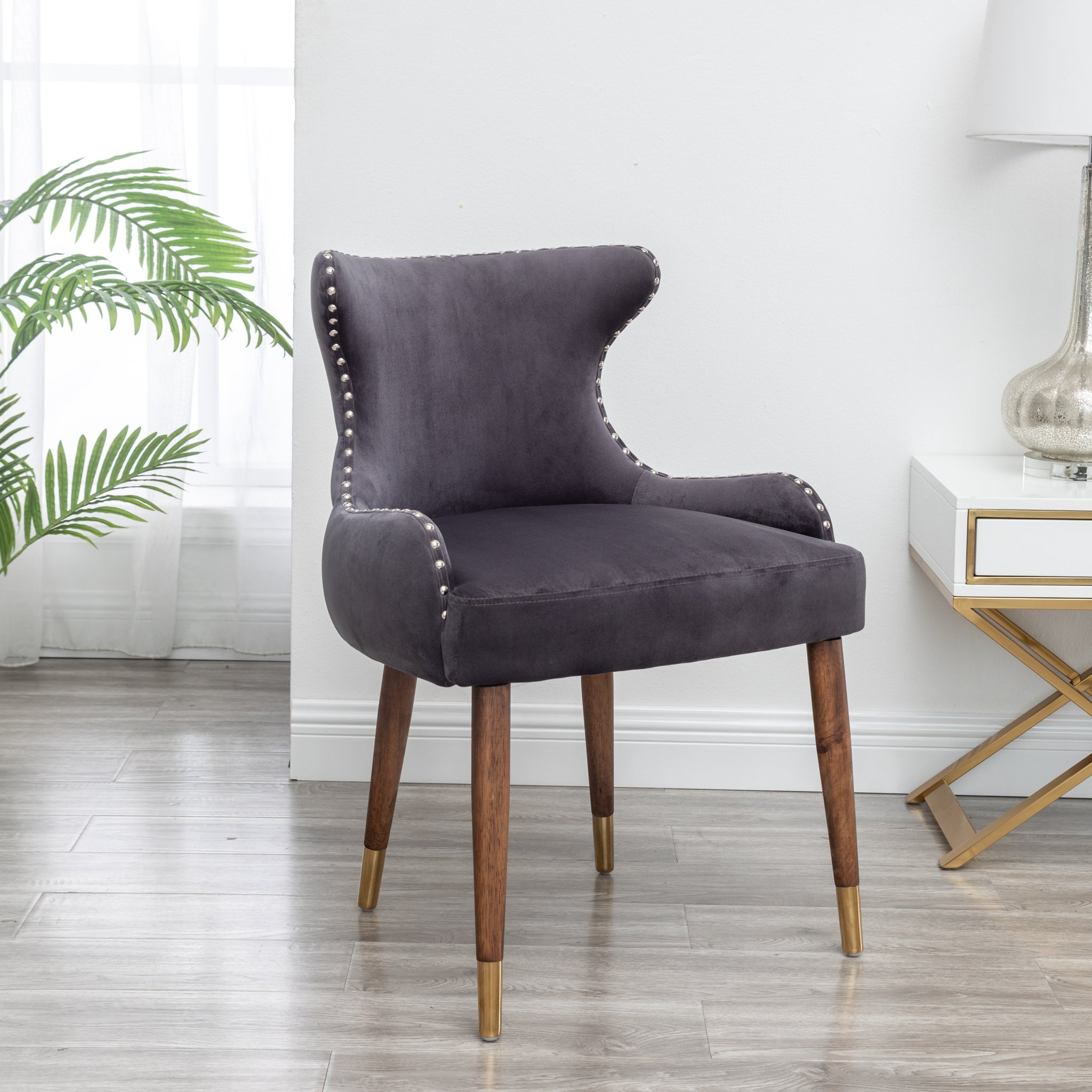Lindale Contemporary Velvet Upholstered Trim Accent Chair, Gray Gray Polyester