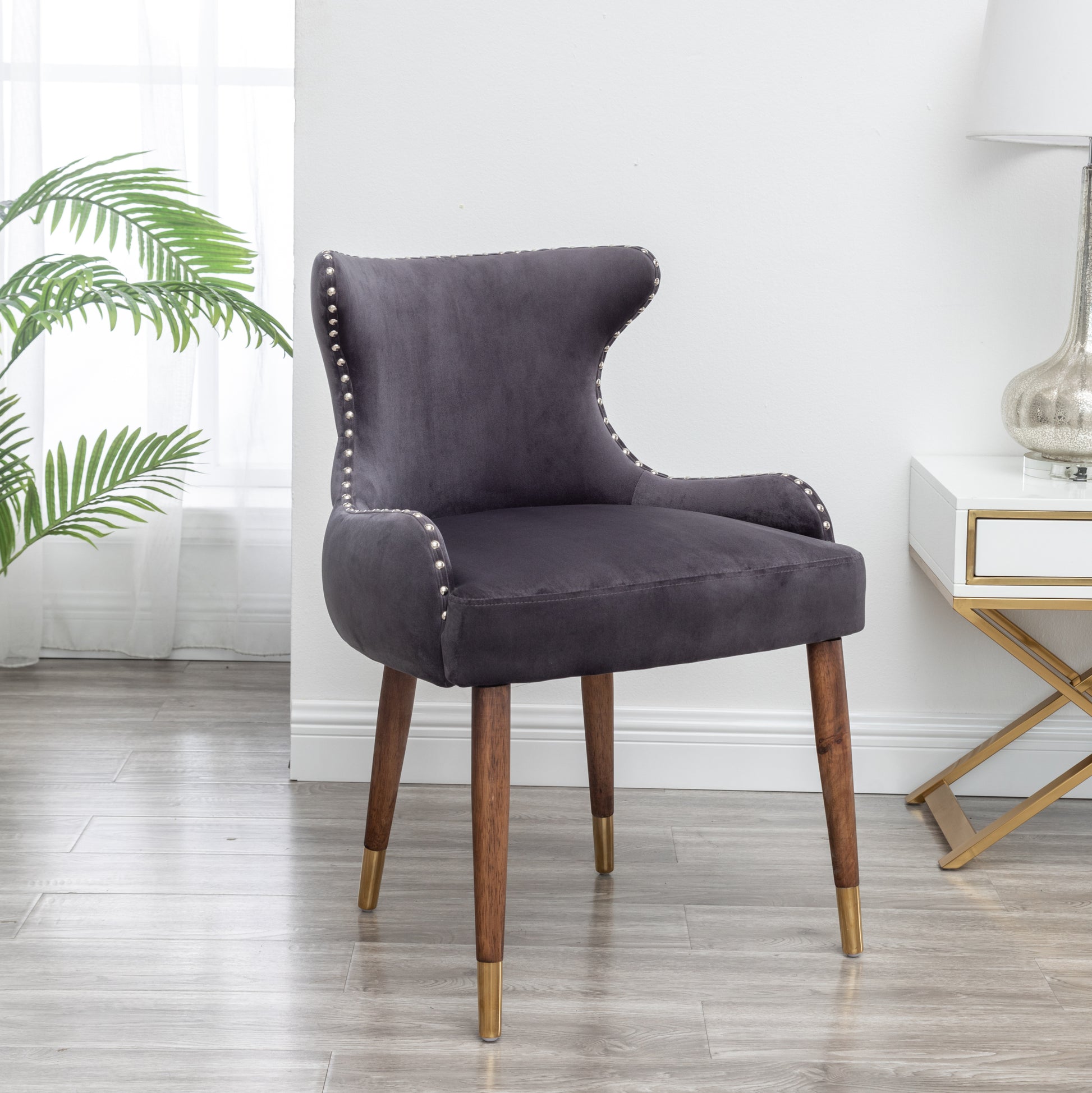 Lindale Contemporary Velvet Upholstered Trim Accent Chair, Gray Gray Polyester