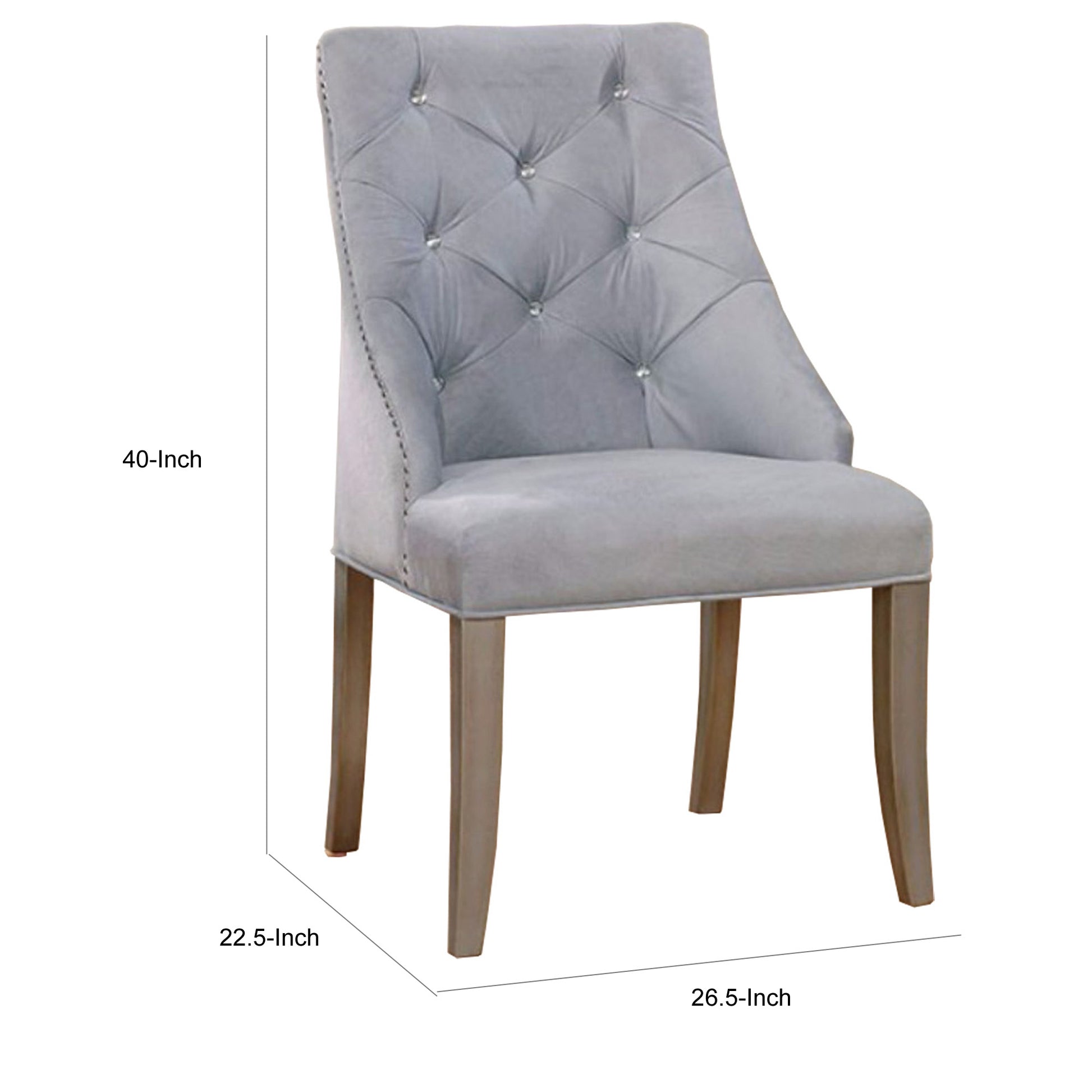 23 Inch Flannelette Dining Side Chair, Button Tufted, Set Of 2, Gray Gray Wood Fabric
