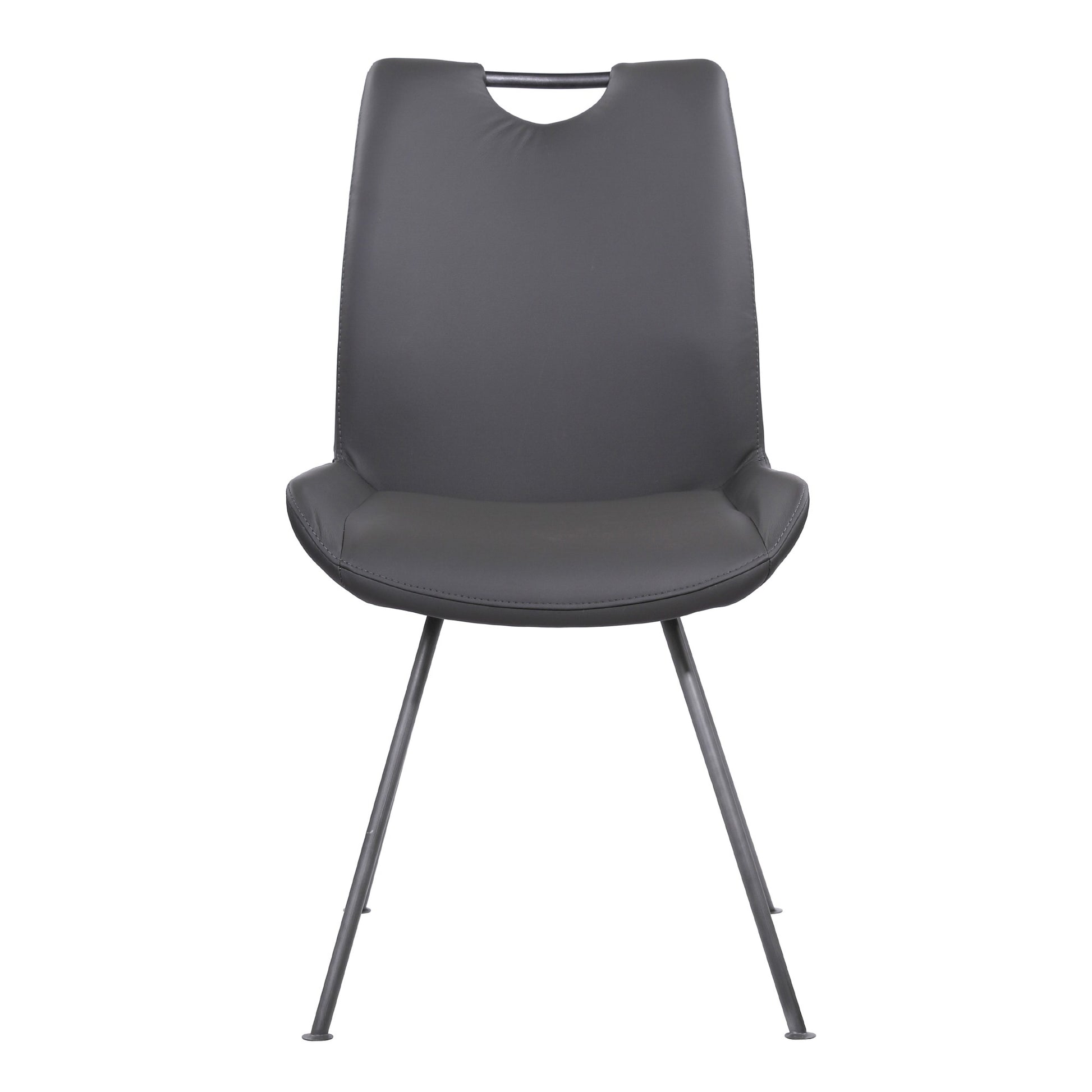 Curved Back Dining Chair With Bucket Design Seat, Set Of 2, Dark Gray Gray Faux Leather