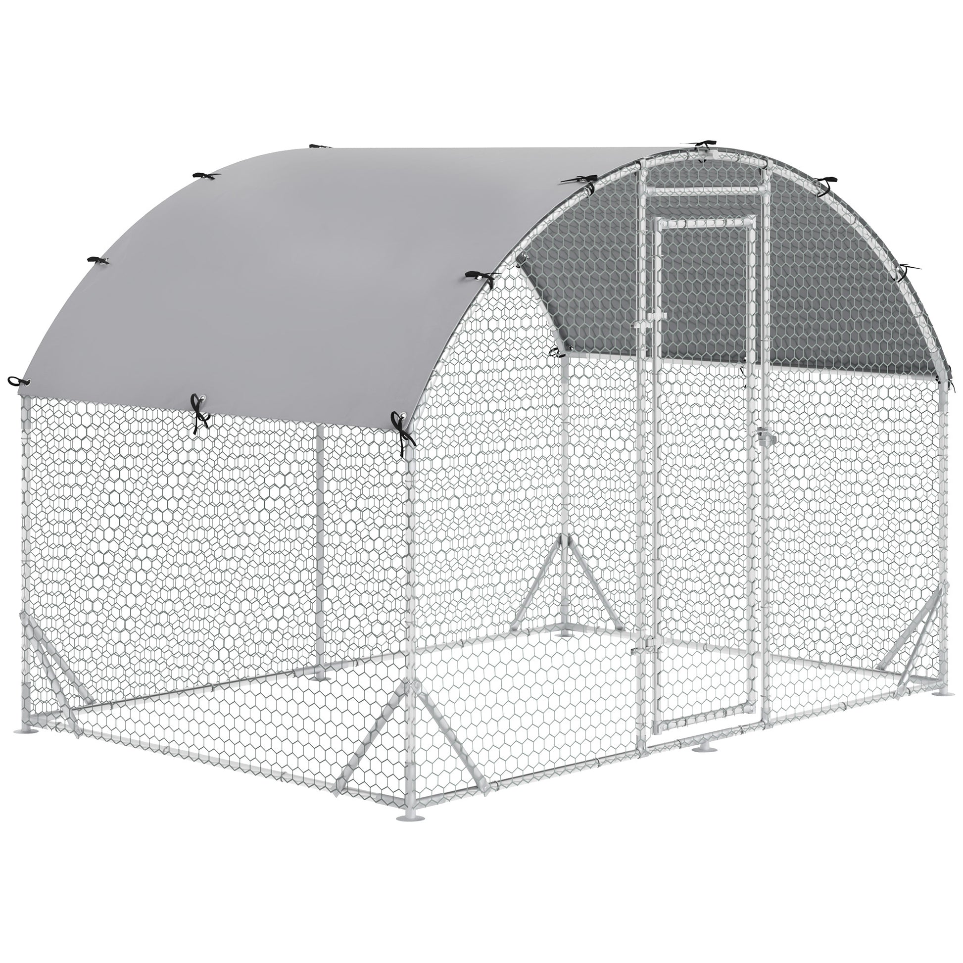 Pawhut Large Chicken Coop Metal Chicken Run With Waterproof And Anti Uv Cover, Dome Shaped Walk In Fence Cage Hen House For Outdoor And Yard Farm Use, 1" Tube Diameter, 9.2' X 6.2' X 6.5' Silver Steel