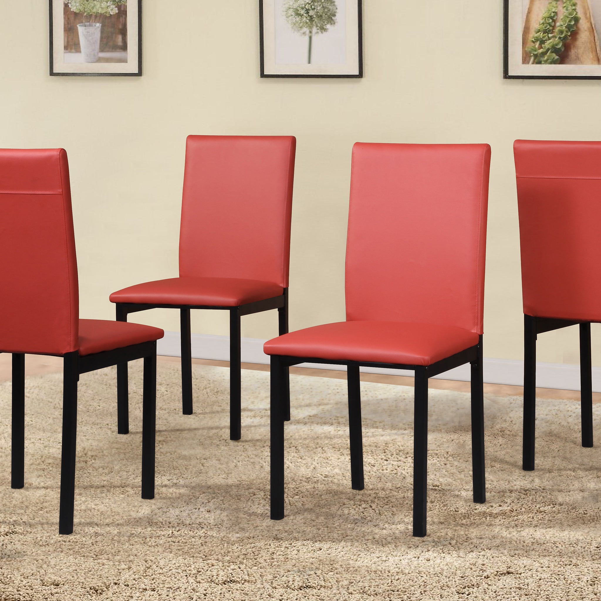 Noyes Faux Leather Seat Metal Frame Dining Chairs, Set Of 4, Red Red Faux Leather