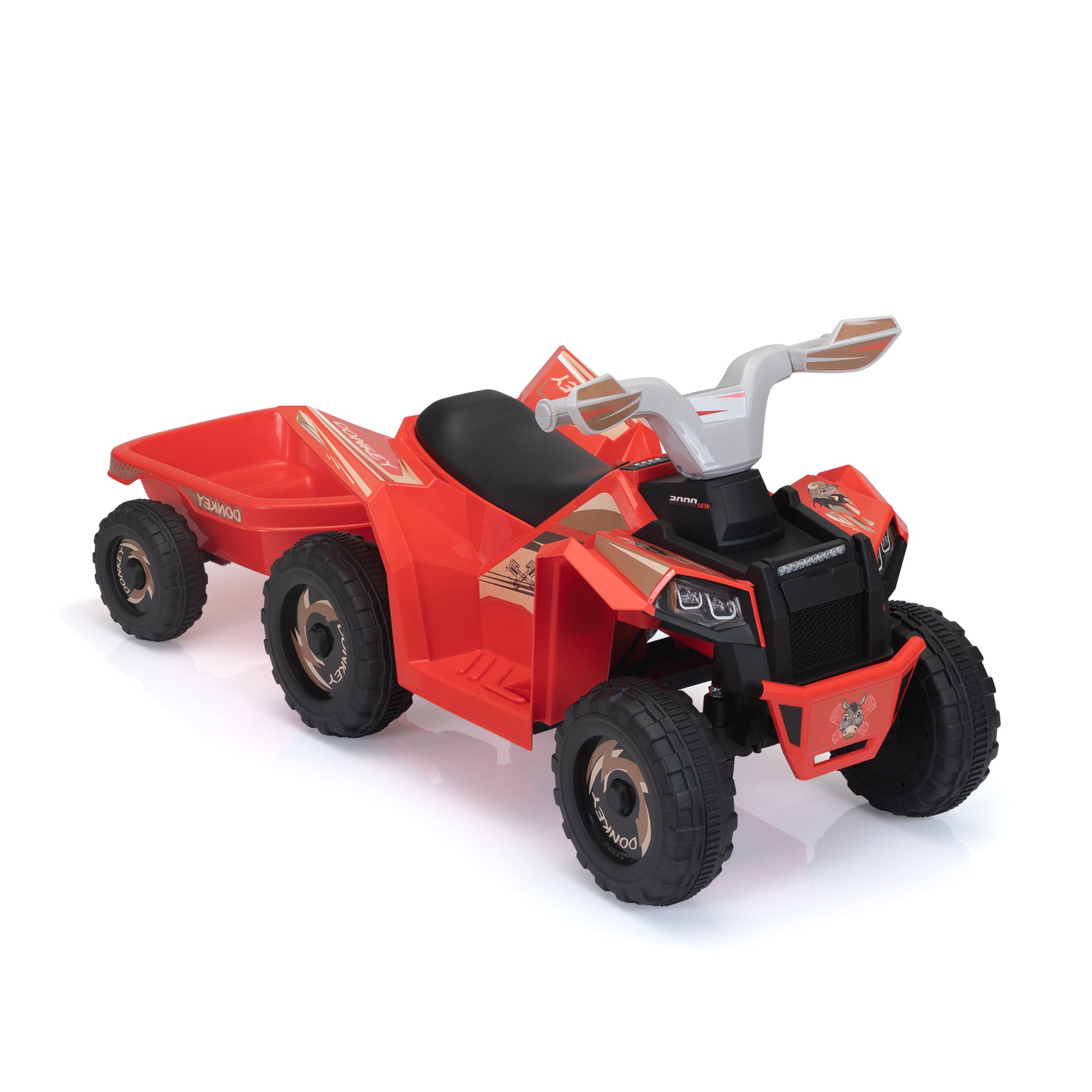6V Kids Electric Atv, Toddler Ride On Car With Trailer, Music, Bluetooth And Power Display For Boys And Girls, Red White Polypropylene